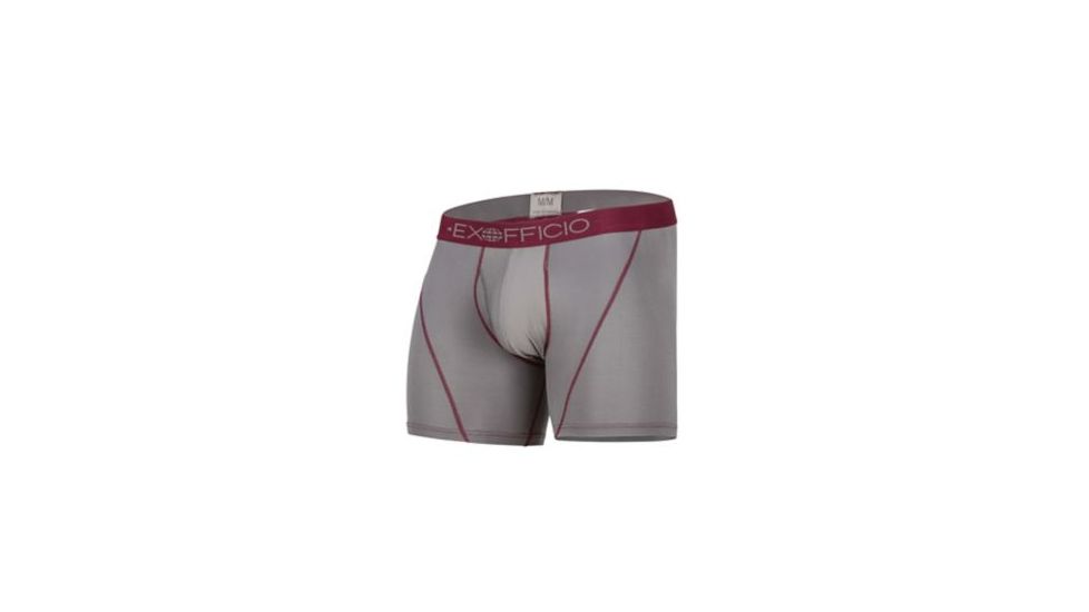 ExOfficio Give-N-Go Sport Mesh 6 Inch Boxer Brief Mens, Slate/Crimson, L, 12412336-5755-L