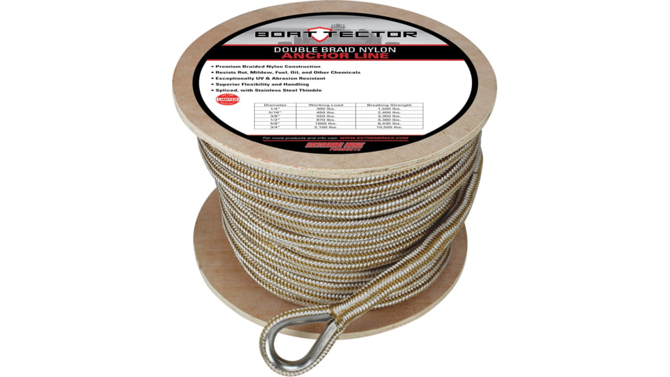 Extreme Max Boattector Premium Double Braid Nylon Anchor Line With Thimble - 5/8in, White &amp; Gold, 5/8in x 200ft, 3006.2273