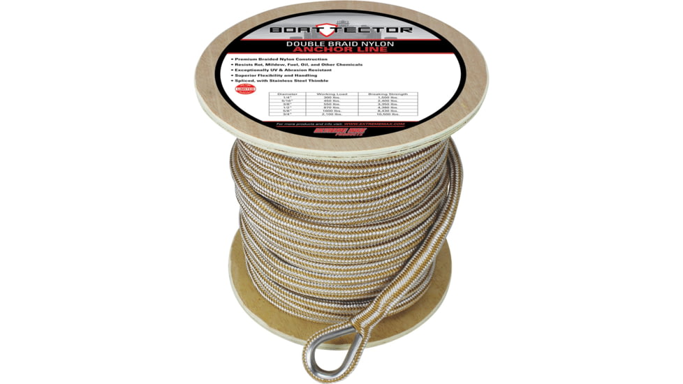 Extreme Max Boattector Premium Double Braid Nylon Anchor Line With Thimble - 5/8in, White &amp; Gold, 5/8in x 250ft, 3006.2276