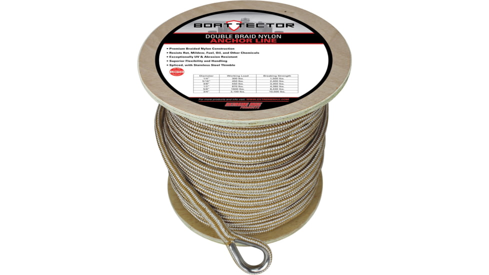 Extreme Max Boattector Premium Double Braid Nylon Anchor Line With Thimble - 5/8in, White &amp; Gold, 5/8in x 300ft, 3006.2279