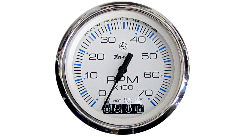 Faria Beede Instruments Chesapeake White SS 4" Tachometer w/Systemcheck Indicator - 7,000 RPM Gas - Johnson/Evinrude Outboard 54644