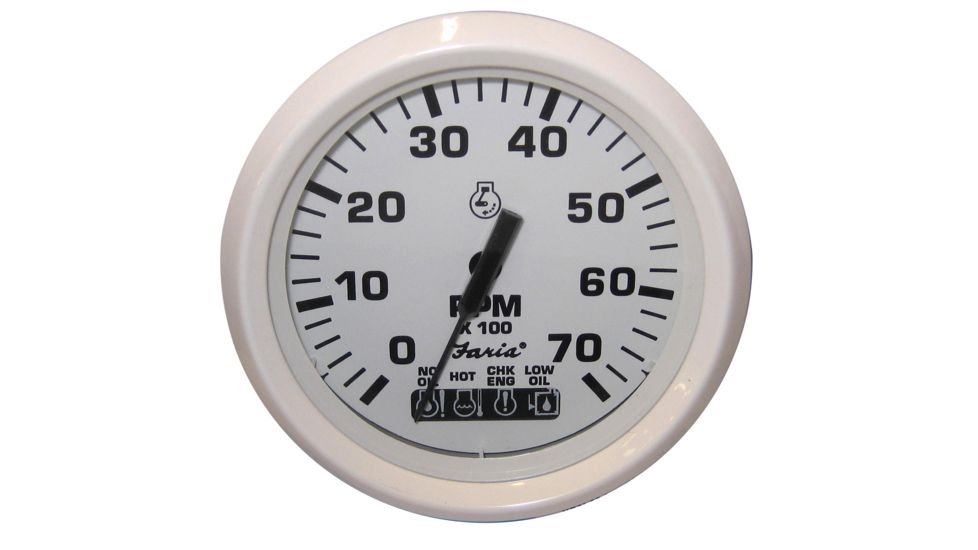 Faria Beede Instruments Dress White 4" Tachometer w/Systemcheck Indicator - 7,000 RPM Gas - Johnson / Evinrude Outboard 54665