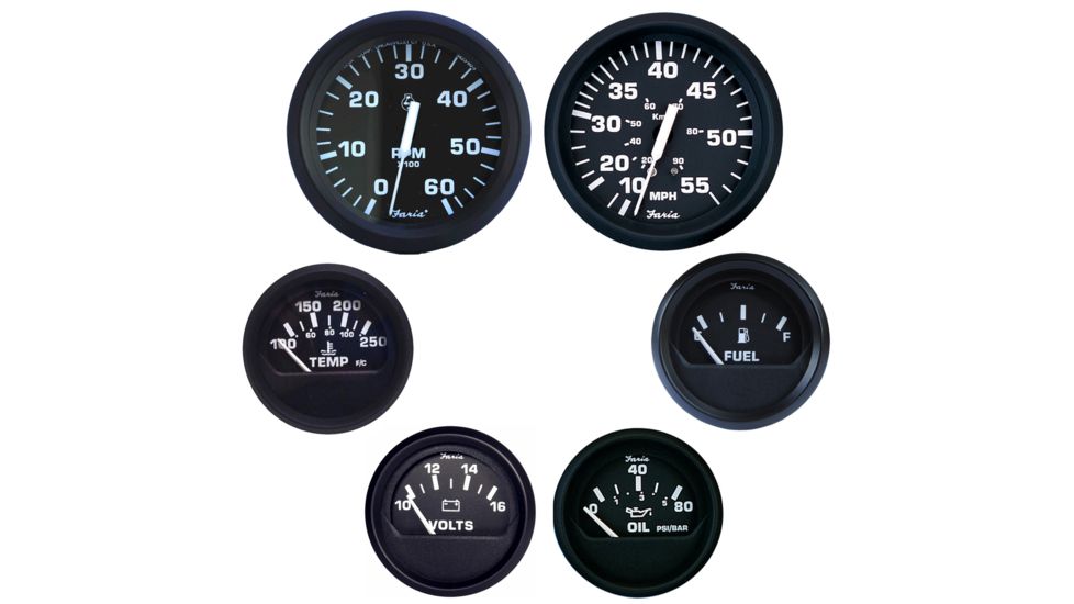 Faria Beede Instruments Euro Black Boxed Set - Inboard Motors 54678