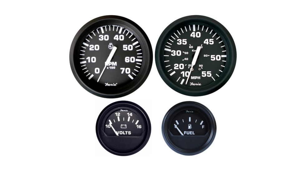 Faria Beede Instruments Euro Black Boxed Set - Outboard Motors 54679