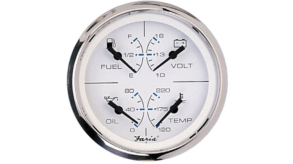 Faria Beede Instruments SS White 4" Multifunction 4-in-1 Combination Gauge w/Fuel, Oil, Water &amp; Volts Chesapeake 70097