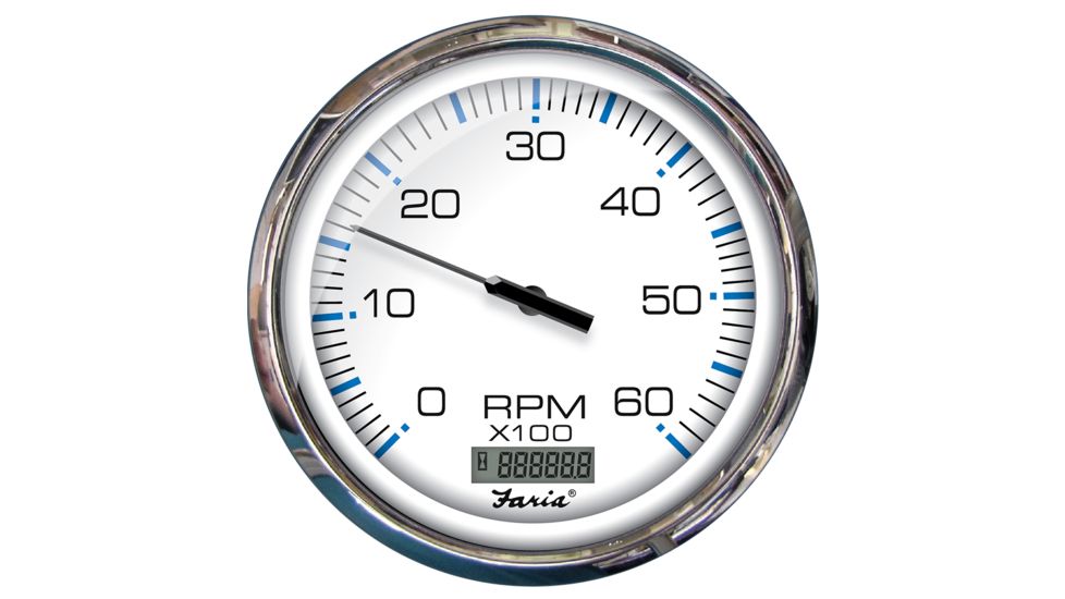 Faria Beede Instruments Tachometer w/Digital Hourmeter 6000 RPM Gas Inboard Chesapeake White w/Stainless Steel Bezel 5" 75476