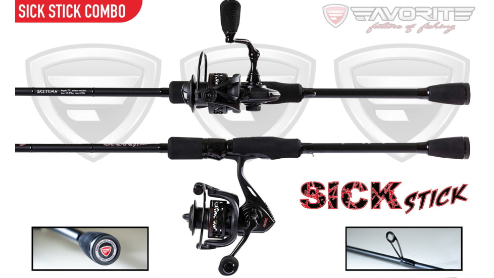 Favorite Fishing PBF Sick Stick Spinning Combo, 7ft 1in, Medium Heavy, Matte Black, SKS-711MH20