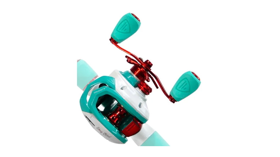 Favorite Fishing ShayBird Casting Reel Retail Packaging, 100, Right Hand, White/Teal, SBR100NGR-RTL
