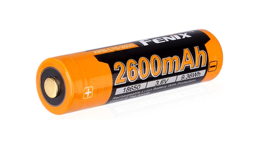 Fenix 18650 3.6V 2600mAh Protected Li-ion Rechargeable Button Top Battery, Orange, ARB-L18-2600