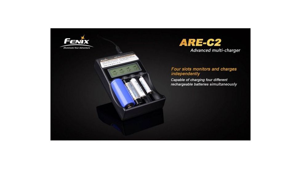 Fenix ARE-C2 Advanced 4-Bay Multi-Charger, Black, Runs on Li-Ion and Ni-Mh Battery Compatible FENIX-ARE-C2