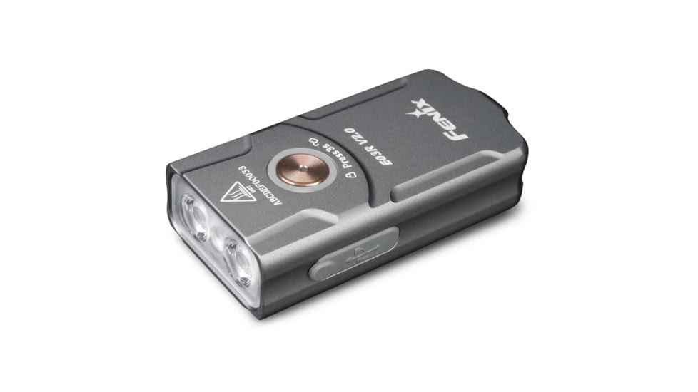 FENIX E03R V2, Flashlight, White and Red LED, 500 Lumens, 2.07 Long, Anodized Finish, Gray, Built-in 400 mAh Battery, Includes USB Type-C Charging Cable FX-E03Rv2-GREY
