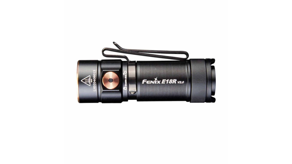 Fenix E18R V2, Flashlight, White LED, 1,200 Lumens, 2.64 Long, Anodized Finish, Black, Includes Rechargeable 16340 and USB Type-C Charging Cable