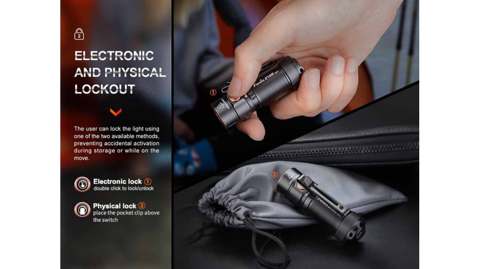 Fenix E18R V2, Flashlight, White LED, 1,200 Lumens, 2.64 Long, Anodized Finish, Black, Includes Rechargeable 16340 and USB Type-C Charging Cable