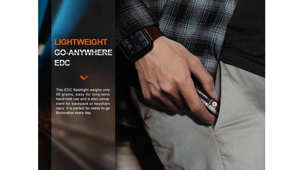 Fenix E18R V2, Flashlight, White LED, 1,200 Lumens, 2.64 Long, Anodized Finish, Black, Includes Rechargeable 16340 and USB Type-C Charging Cable