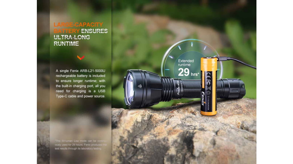 Fenix HT32, Flashlight, White/Red/Green LED, 2,500 Lumens, 6.3 Long, Anodized Finish, Black, Includes Rechargeable 21700 Battery and USB Type-C Charging Cable