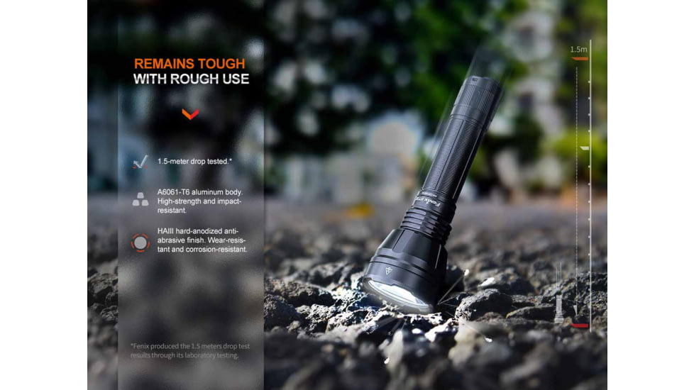 Fenix HT32, Flashlight, White/Red/Green LED, 2,500 Lumens, 6.3 Long, Anodized Finish, Black, Includes Rechargeable 21700 Battery and USB Type-C Charging Cable