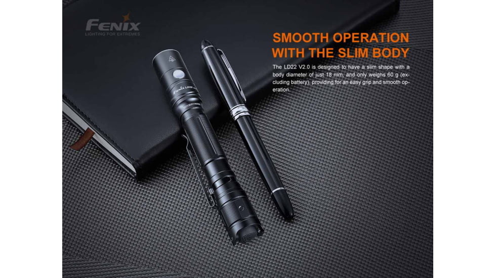 Fenix LD22 V2, Flashlight, White LED, 800 Lumens, 5.83 Long, Anodized Finish, Black, Includes Rechargeable 1600 mAh Battery and USB Type-C Charging Cable
