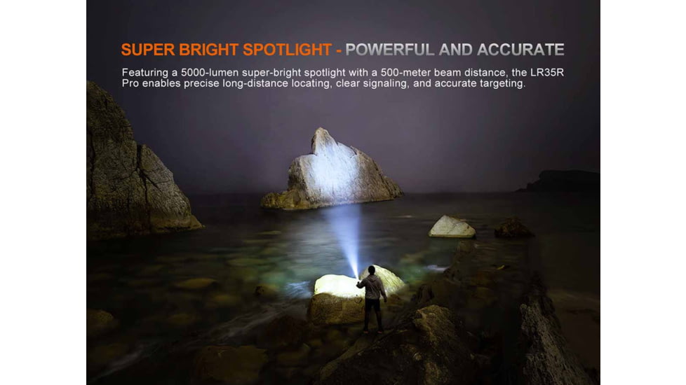 Fenix LR35R PRO, Flashlight, White/Red/UV LED, 10,000 Lumens, Anodized Finish, Black, Includes 2-Rechargeable ARB-L21-6000 Batteries and USB Type-C Charging Cable