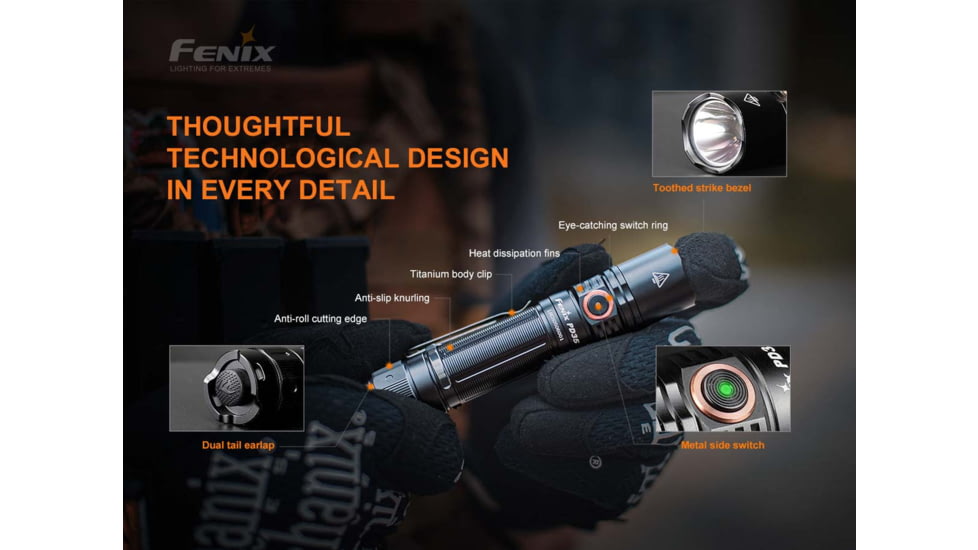 Fenix PD35 V3, Flashlight, White LED, 1,700 Lumens, Anodized Finish, Black, Includes Rechargeable 18650 Battery and USB Type-C Charging Cable