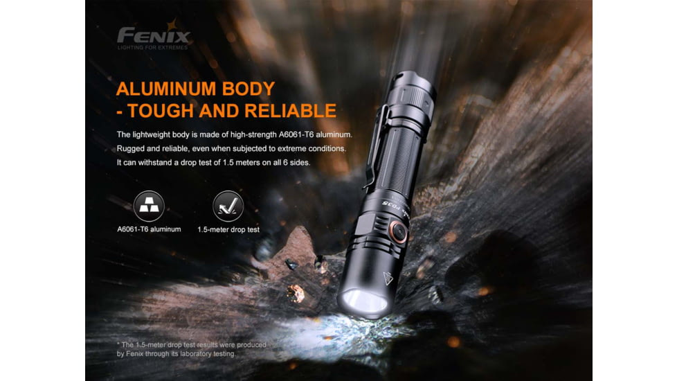 Fenix PD35 V3, Flashlight, White LED, 1,700 Lumens, Anodized Finish, Black, Includes Rechargeable 18650 Battery and USB Type-C Charging Cable