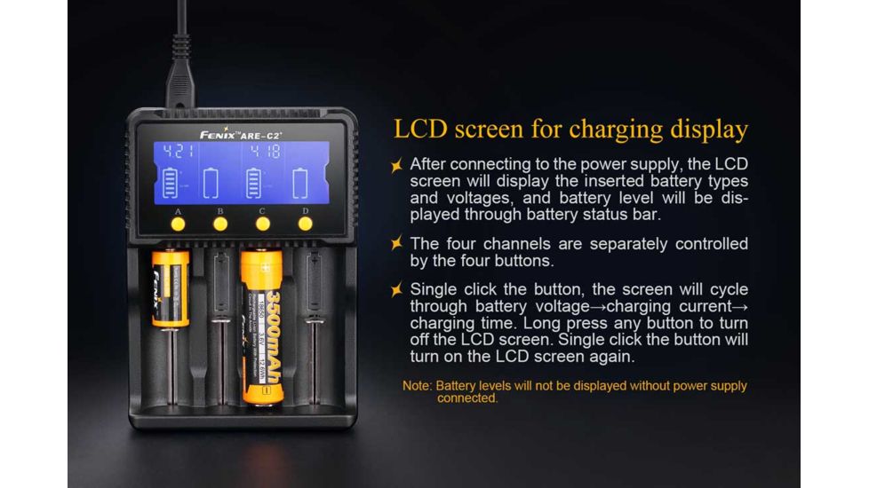 Fenix Li-ion 4-Bay Digital Charger Plus, Black ARE-C2P