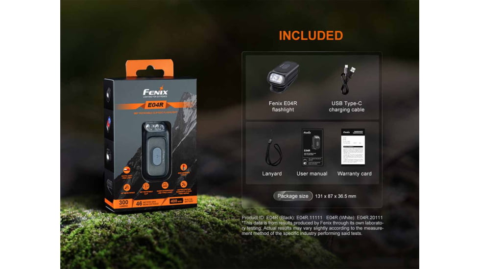 Fenix Lighting E04R Clip On Lithium Ion 300 Lumens LED Flashlight