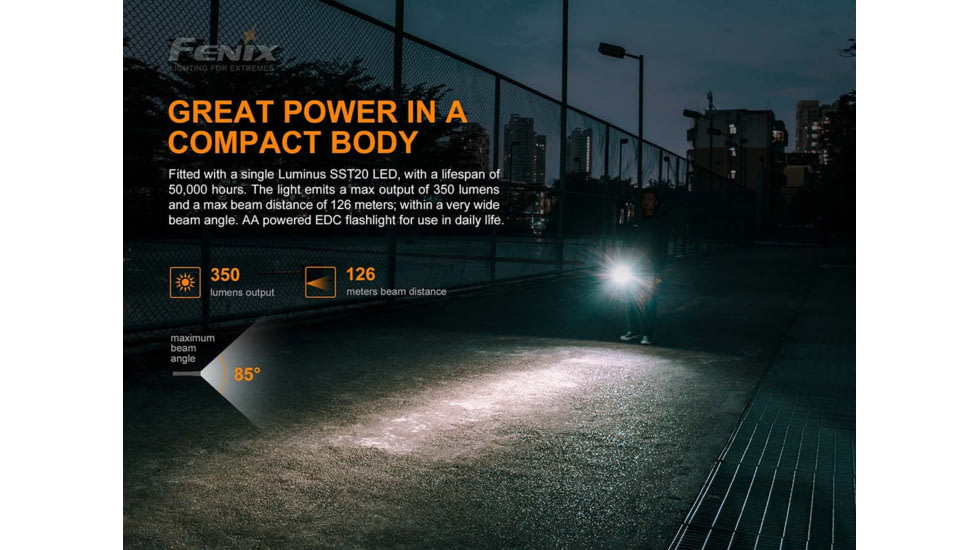 Fenix Lighting E20 V2.0 350 Lumens Luminus SST20 LED Flashlight, Black, E20V2BK