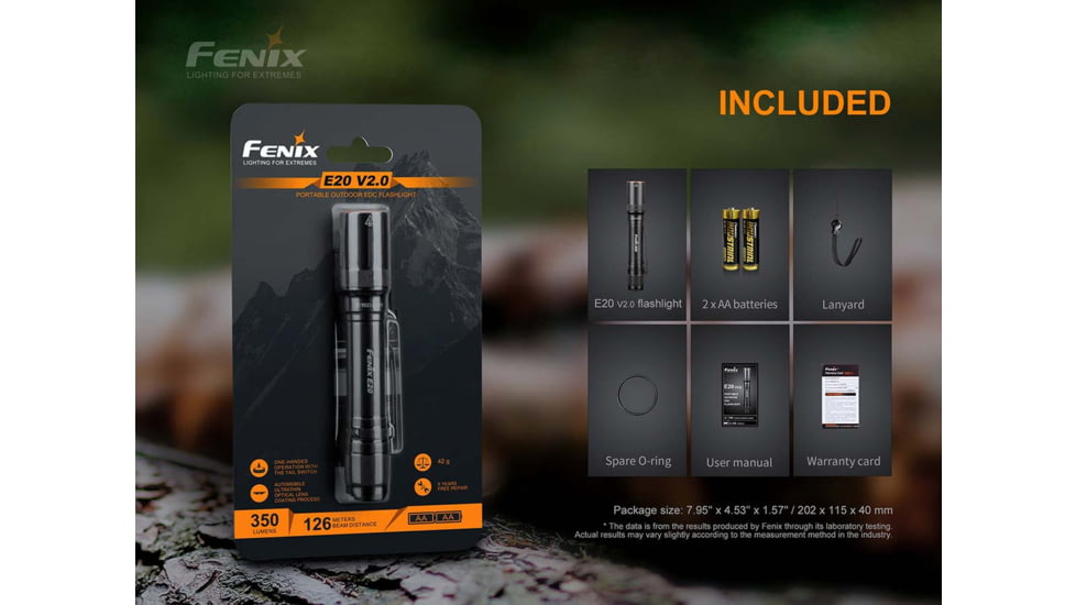 Fenix Lighting E20 V2.0 350 Lumens Luminus SST20 LED Flashlight, Black, E20V2BK