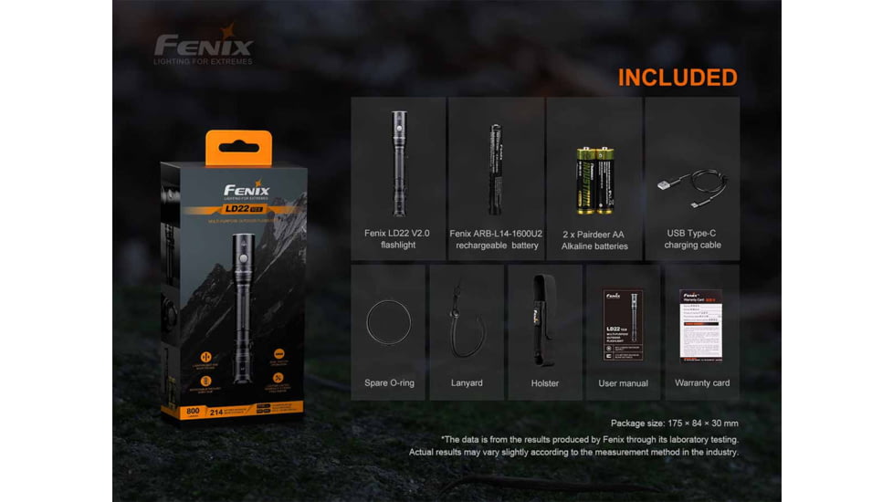 Fenix Lighting LD22 V2.0 800 Lumens Luminus SST20 WXS LED Flashlight, Black, LD22V2BK