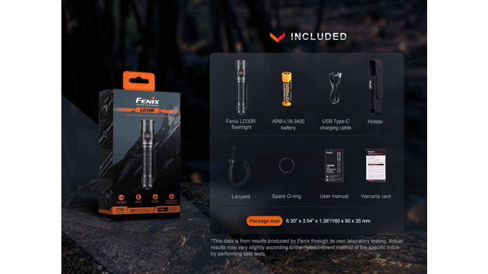 Fenix Lighting LD30R Lithium Ion 1700 Lumens Luminus SST40 LED Flashlight, Black, LD30RXBK
