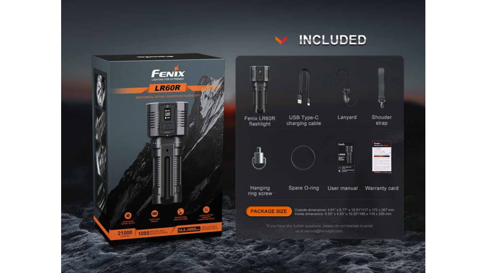 Fenix Lighting LR60R Lithium Ion 21000 Lumens Luminus SFT70 LED, Luminus SST40 LED Flashlight, Black, LR60RXBK