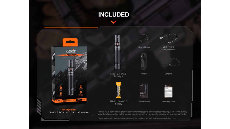 Fenix Lighting PD36R V2.0 Lithium Ion 1700 Lumens Luminus SFT40 LED Flashlight, Black, PD36RV2BK