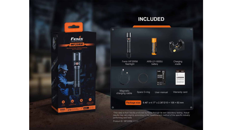 Fenix Lighting WF25RM Lithium Ion 3000 Lumens Luminus SST70 LED Flashlight, Black, WF25RMBK