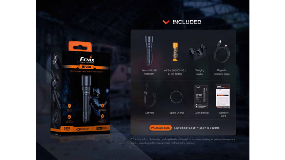 Fenix Lighting WF26R Lithium Ion 3000 Lumens Luminus SST70 LED Flashlight, Black, WF26RXBK