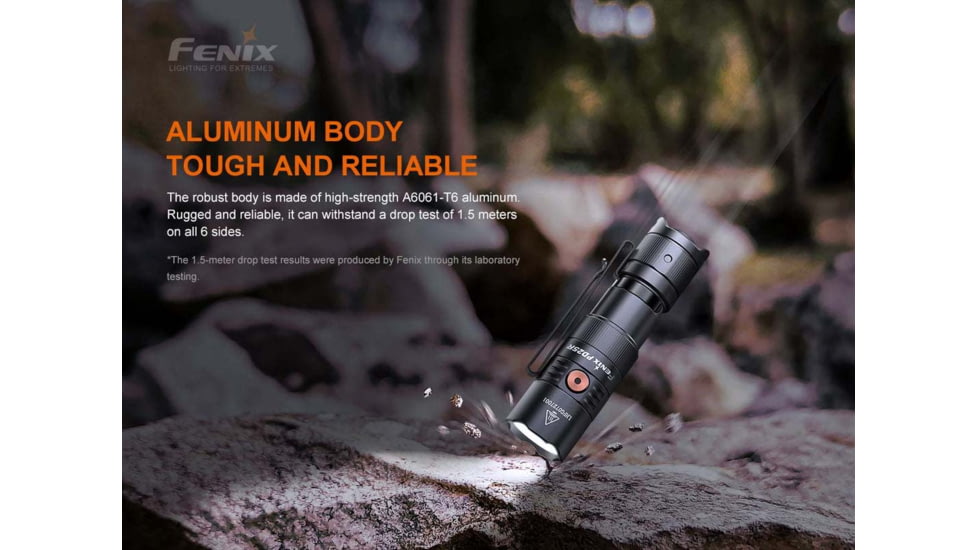 Fenix PD25R Rechargeable EDC Flashlight, USB Type-C, Luminus SST20 LED, White, 800 Lumens, PD25RSTBK