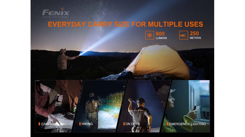 Fenix PD25R Rechargeable EDC Flashlight, USB Type-C, Luminus SST20 LED, White, 800 Lumens, PD25RSTBK