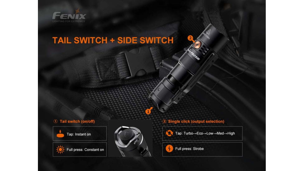 Fenix PD25R Rechargeable EDC Flashlight, USB Type-C, Luminus SST20 LED, White, 800 Lumens, PD25RSTBK