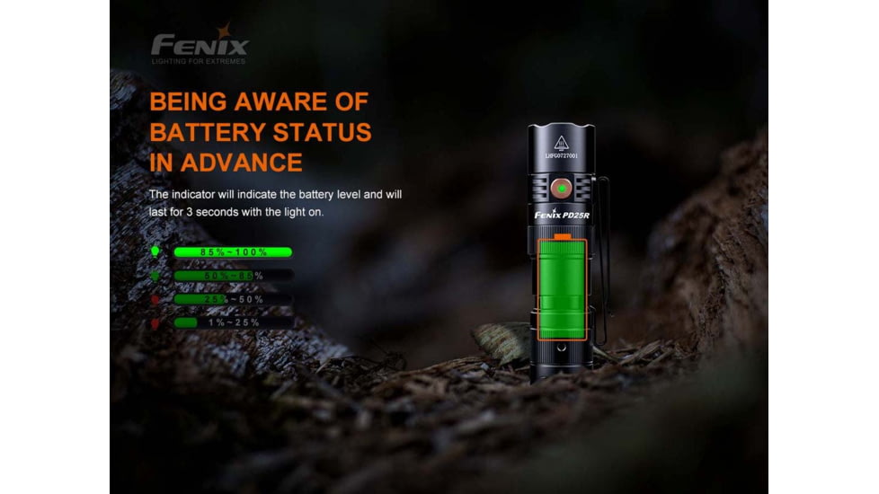 Fenix PD25R Rechargeable EDC Flashlight, USB Type-C, Luminus SST20 LED, White, 800 Lumens, PD25RSTBK