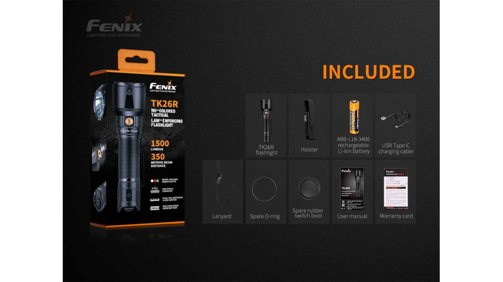 Fenix Lighting TK26R Lithium Ion 1500 Lumens Cree XP E2, Luminus SST40 LED Flashlight, Black, TK26RSBK