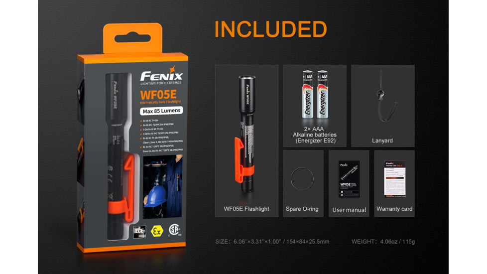 Fenix WF05 E Intrinsically Safe Flashlight, WF05ISBK