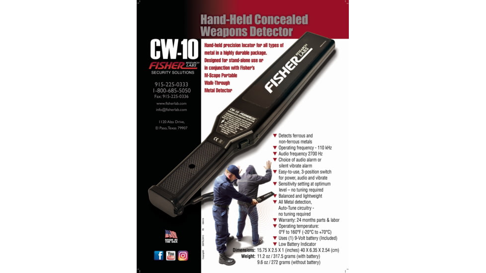 Fisher Security CW-10 Hand-Held Security Metal Detector, Black, CW10