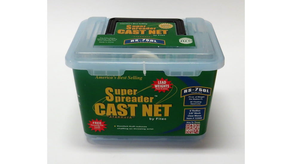 Fitec RS-750L Super Spreader Cast Net 4'x3/8" Mesh, Clear Mono .75 lb Lead Weights, 12340
