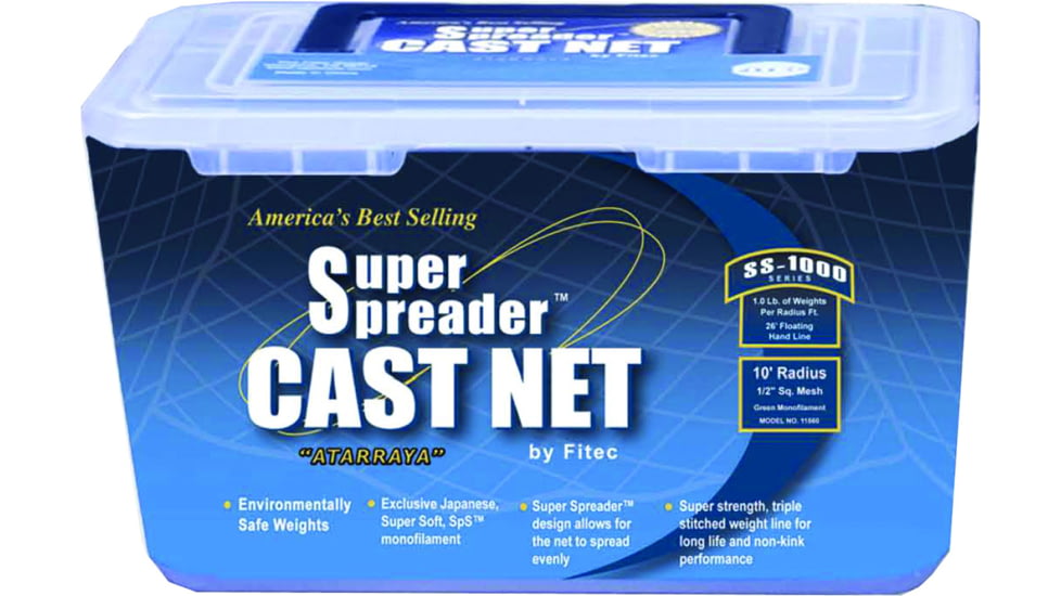 Fitec SS1000 Super Spreader Cast Net Clear Mono 1/4" Mesh, 4' Coated Steel, 11140