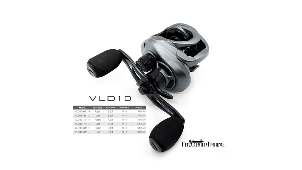 Fitzgerald Fishing VLD10 Reels, 6.5 Gear, Left Hand, Silver, VLD10-651-L