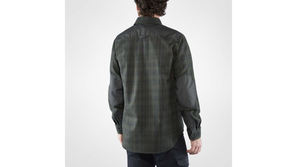 Fjallraven Ovik Re-Wool Shirt Long Sleeve - Mens, Dark Grey-Olive, Small, F81885-030-630-S