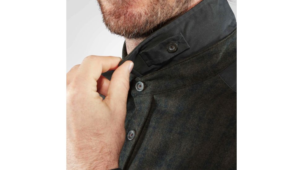 Fjallraven Ovik Re-Wool Shirt Long Sleeve - Mens, Dark Grey-Olive, Small, F81885-030-630-S