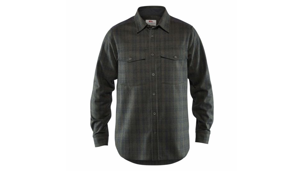 Fjallraven Ovik Re-Wool Shirt Long Sleeve - Mens, Dark Grey-Olive, Small, F81885-030-630-S