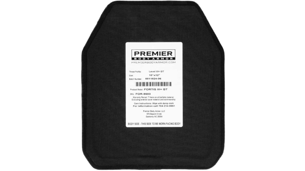 Fortis Manufacturing GT/RF2 Level III+ Armor Plate, Multi-Curve, 10x12in, Black, FOR-9503