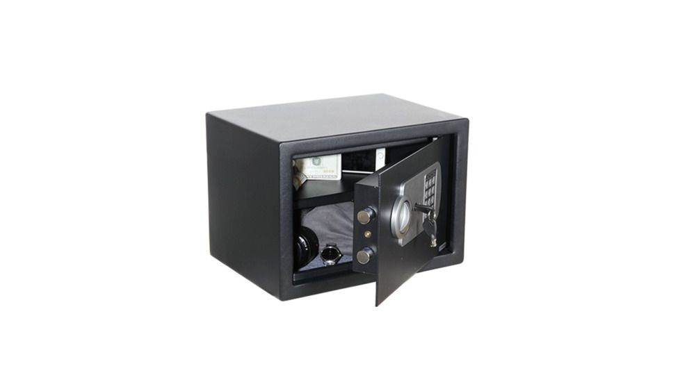 Fortress Medium Personal Home Safe w/E-Lock and Override Key,9.8x13.8x9.8in,Black 25EL