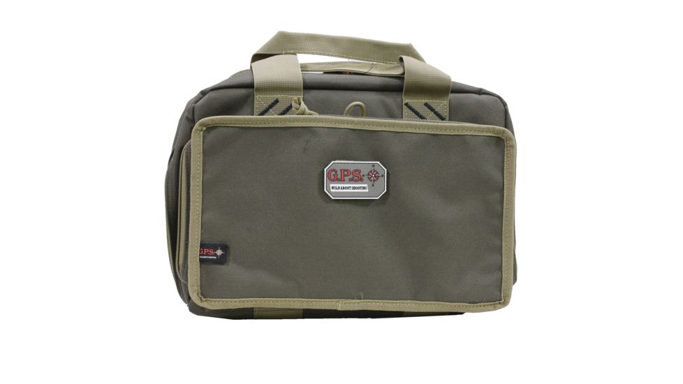 GPS Quad Pistol Range Bag w/Mag Storage/Dump Cups, Rifle Green/Khaki, GPS-1310PCRK